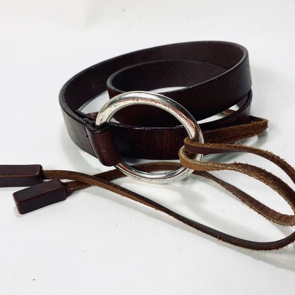 Accessories - 🎉LAST CALL🎉 Brown Leather Silver Circle Loop Tassel Belt M